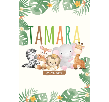 Poster dormitorio infantil animales de la selva personalizados - TenVinilo