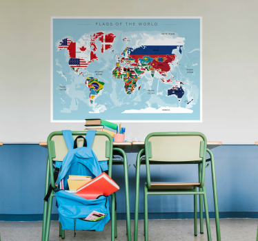 Poster mapamundi mapa mundial con banderas - TenVinilo