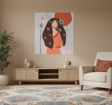 Poster flores mujer abstracta con cabello largo - TenVinilo