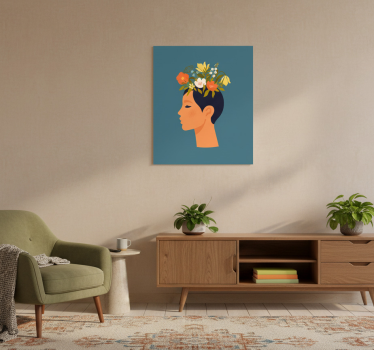 Poster flores mujer abstracta sobre fondo azul - TenVinilo