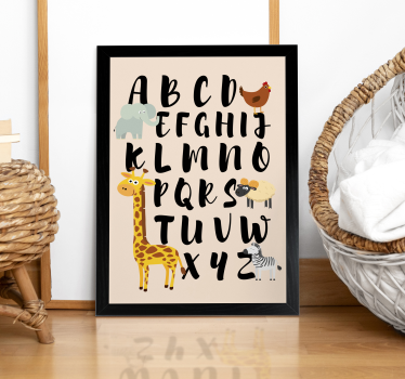 Poster dormitorio infantil animales jugando con el alfabeto - TenVinilo