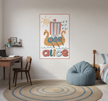 Poster habitación juvenil barco vikingo personalizado - TenVinilo