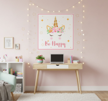 Poster habitación juvenil unicornios sé feliz - TenVinilo