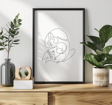 Poster salón dibujo lineal de madre e hijo - TenVinilo