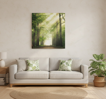 Poster salón bosque verde con el sol - TenVinilo