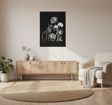 Poster salón diseño minimalista mujer y girasoles - TenVinilo