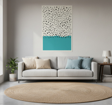 Poster salón pintura abstracta azul con puntos negros - TenVinilo