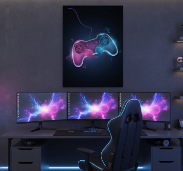 Poster videojuego gráficos de almohadillas neón coloridas - TenVinilo