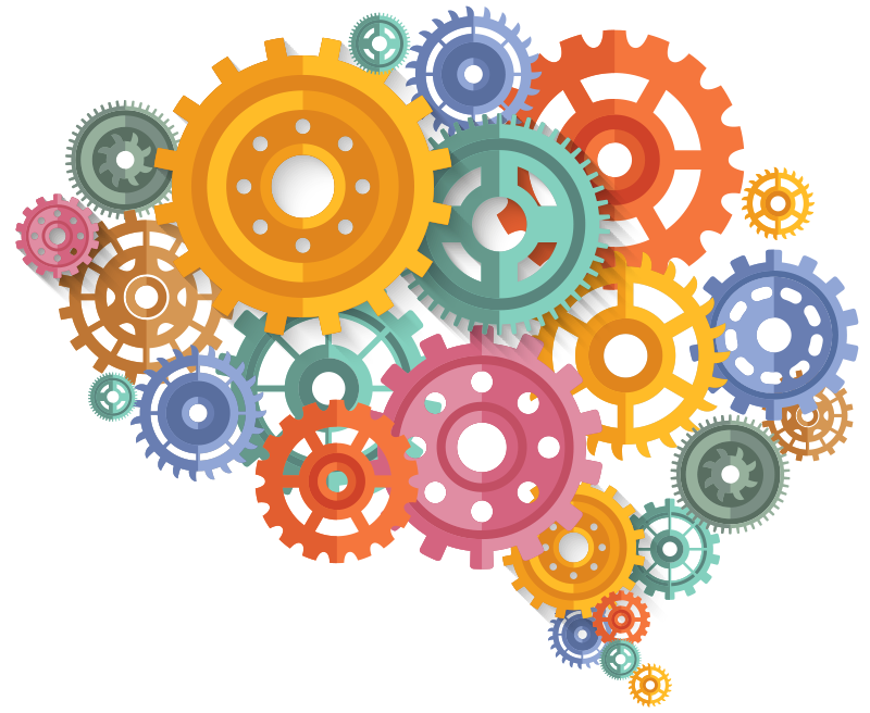 Poster oficina engranajes de colores en forma de cerebro - TenVinilo