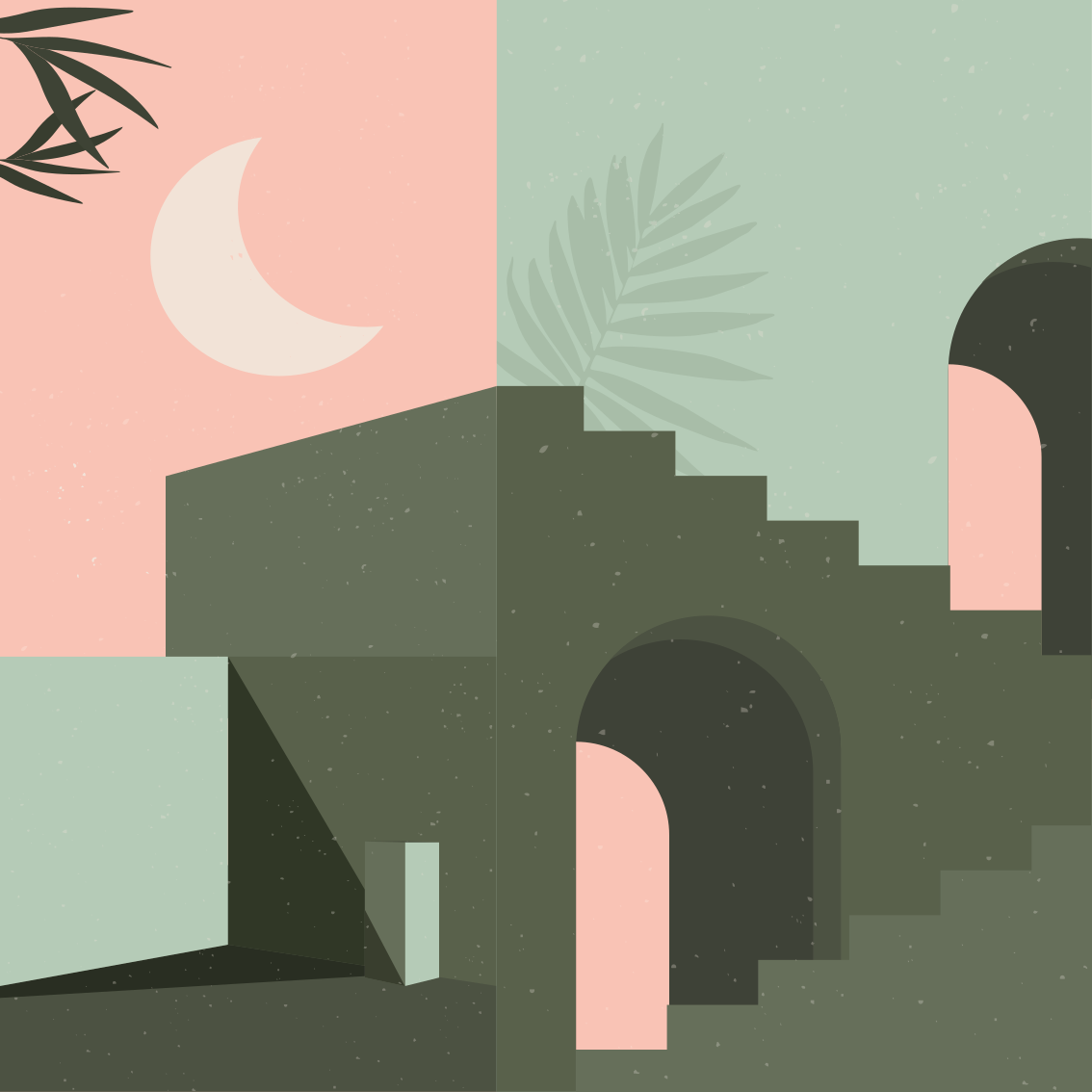 Poster salón formas de arte en rosa y turquesa - TenVinilo