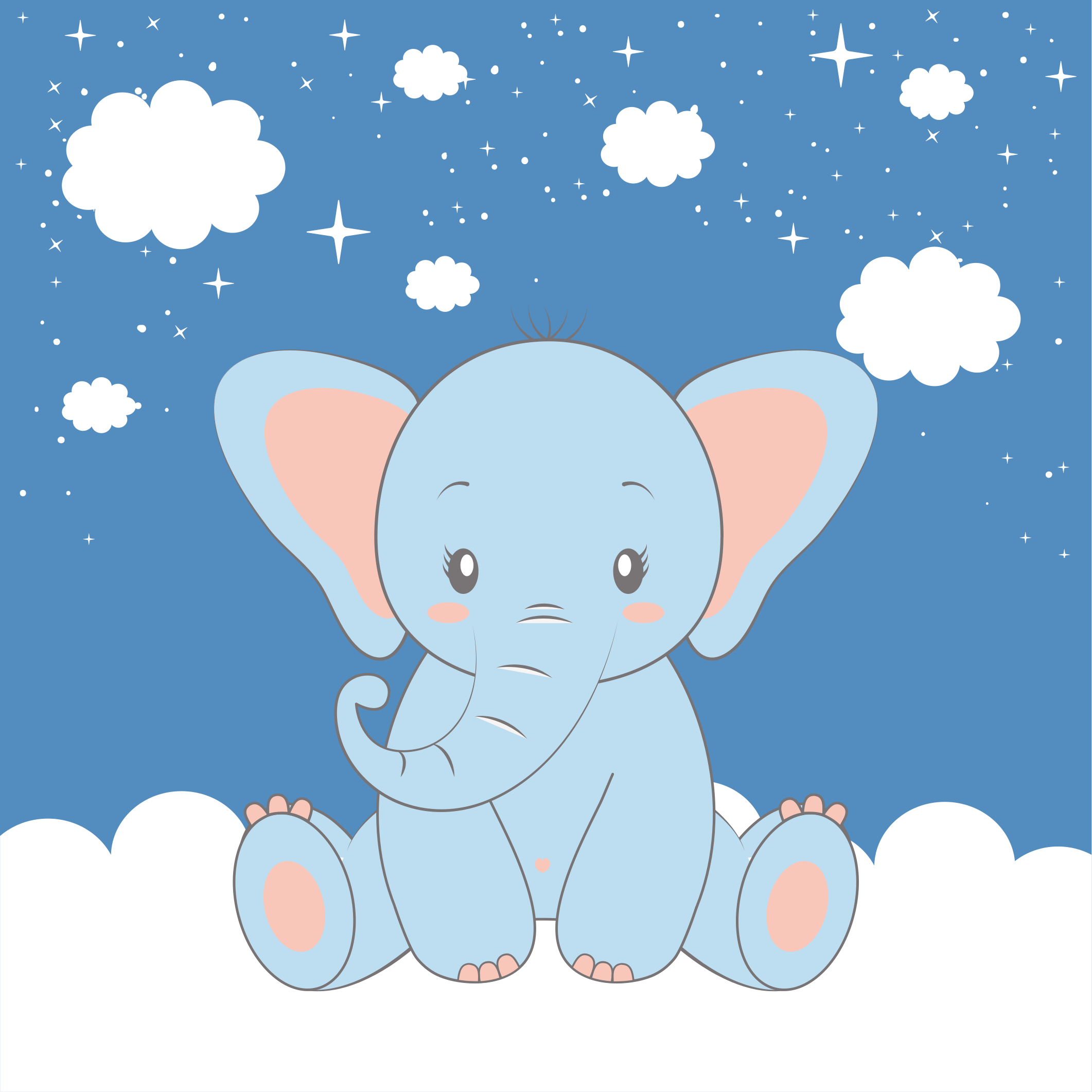 Poster dormitorio infantil elefante azul bebé dibujo - TenVinilo