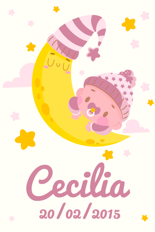 Poster dormitorio infantil bebé con nombre y fecha de nacimiento - TenVinilo