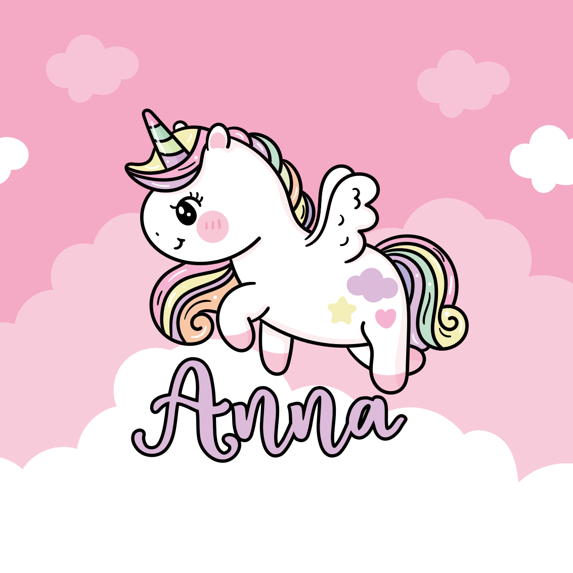 Poster con nombre fantasía de unicornio adorable - TenVinilo