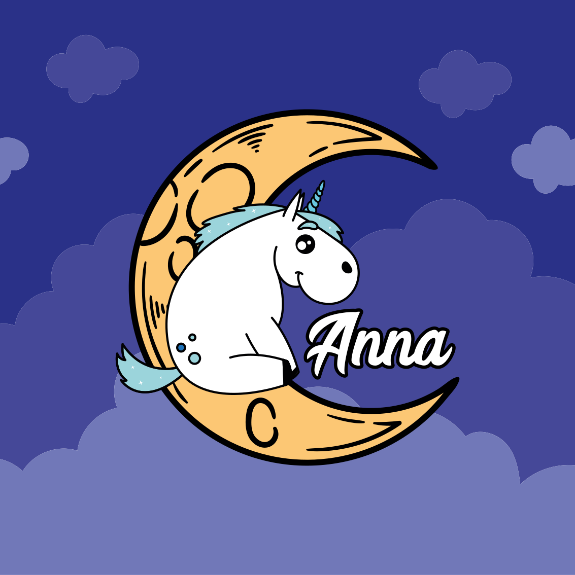 Poster con nombre escena de unicornio y luna - TenVinilo