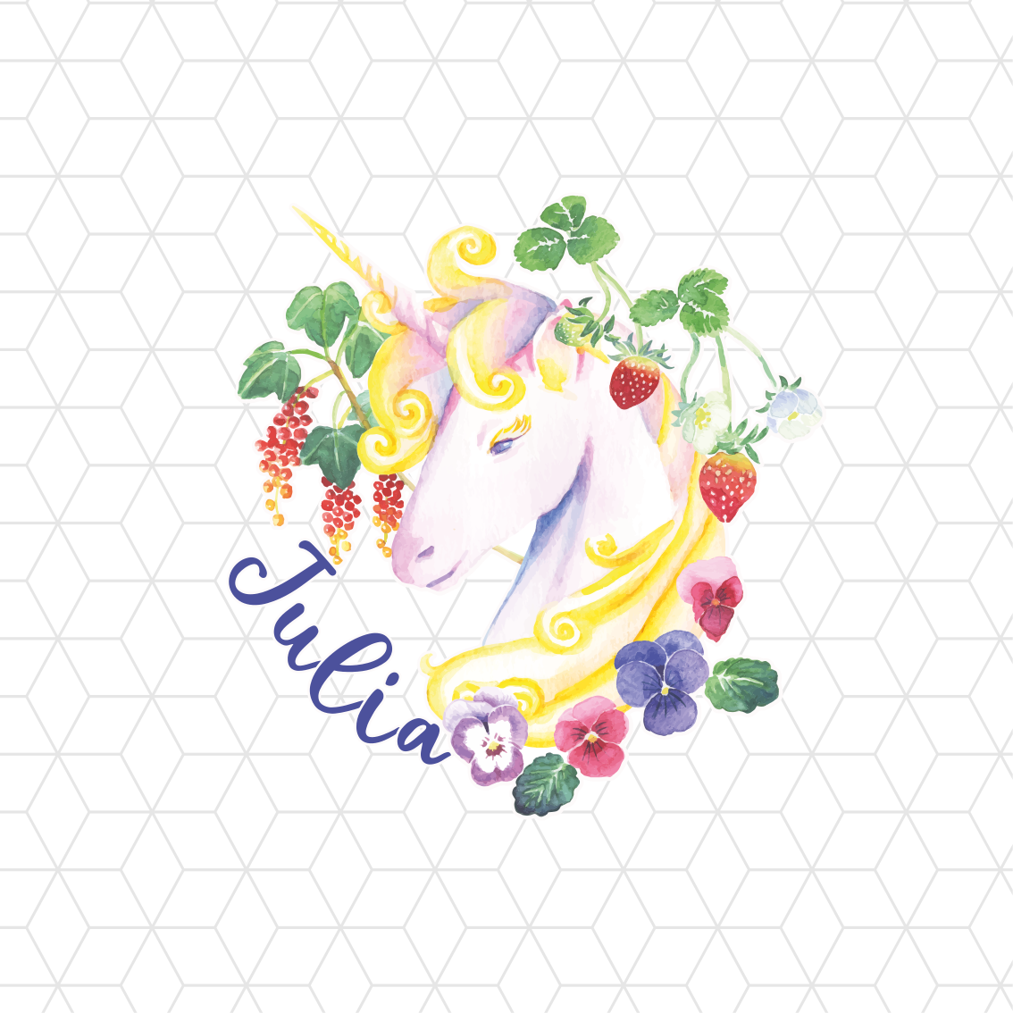 Poster con nombre arreglo floral de unicornio - TenVinilo
