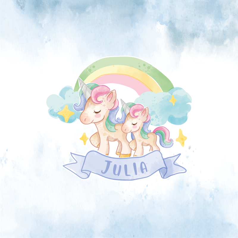 Poster con nombre pareja de unicornios lindos - TenVinilo