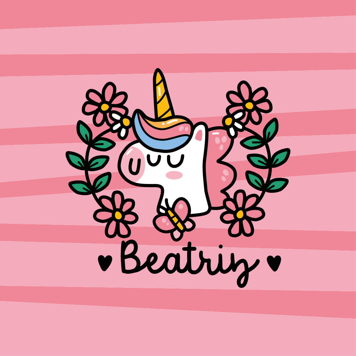Poster con nombre unicornio floral bonito - TenVinilo