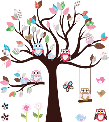 Poster árboles vinilo infantil búhos en el árbol - TenVinilo
