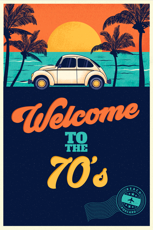 Poster vintage bienvenido a los 70 stickers - TenVinilo