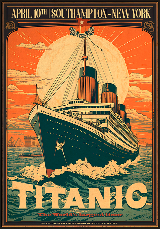 Poster vintage del viaje inaugural del titanic - TenVinilo