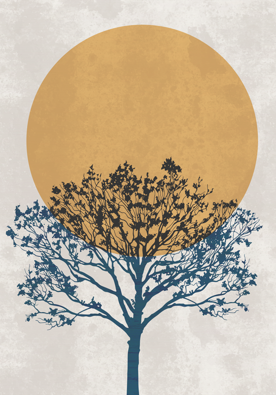 Poster árboles árbol con amanecer - TenVinilo