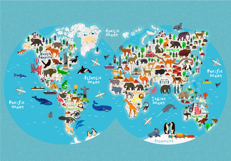 Mapa del mundo animal post print - TenVinilo