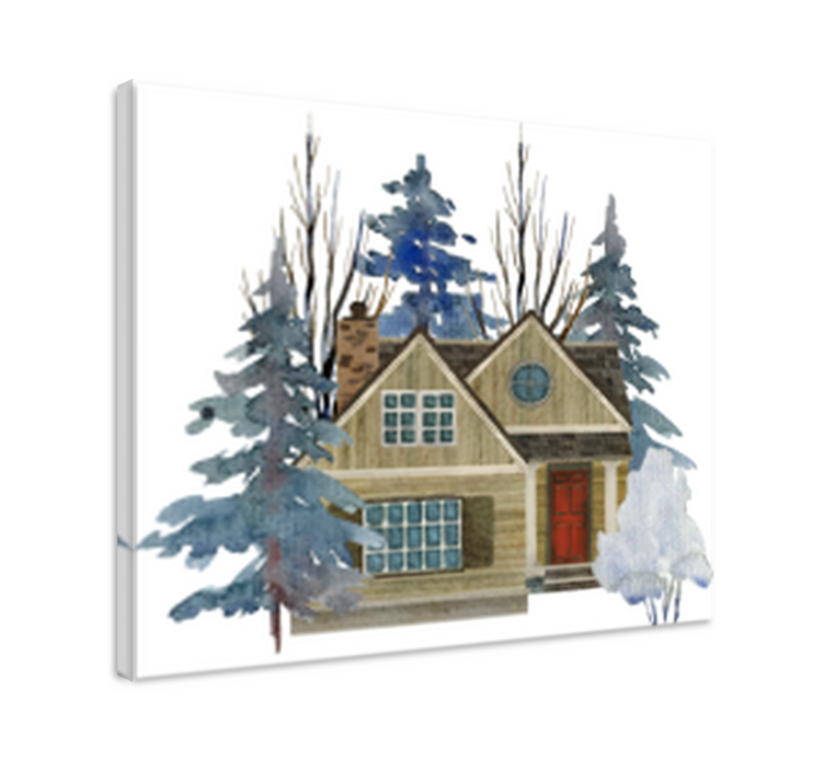 Cuadro rústico casa dibujada en el bosque - TenVinilo