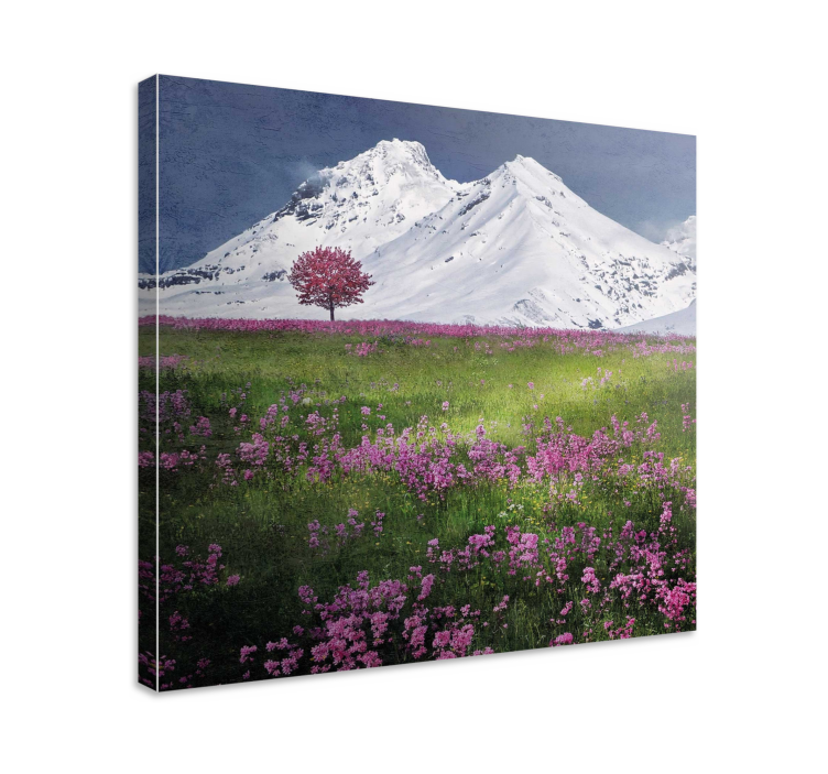 Cuadro de flores Montañas nevadas con flores - TenVinilo