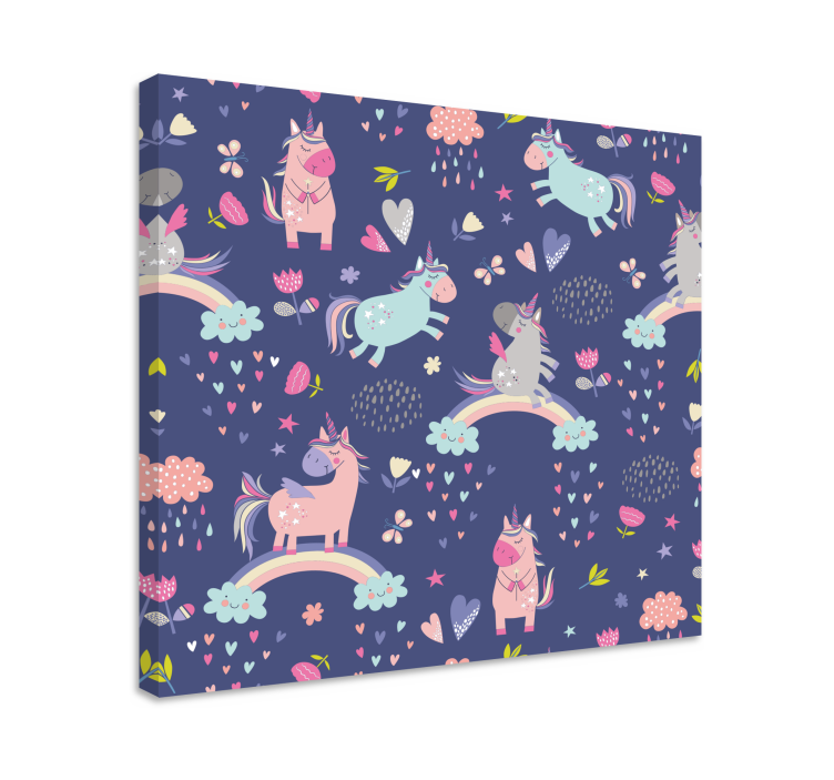Cuadro infantil Morado con unicornios - TenVinilo