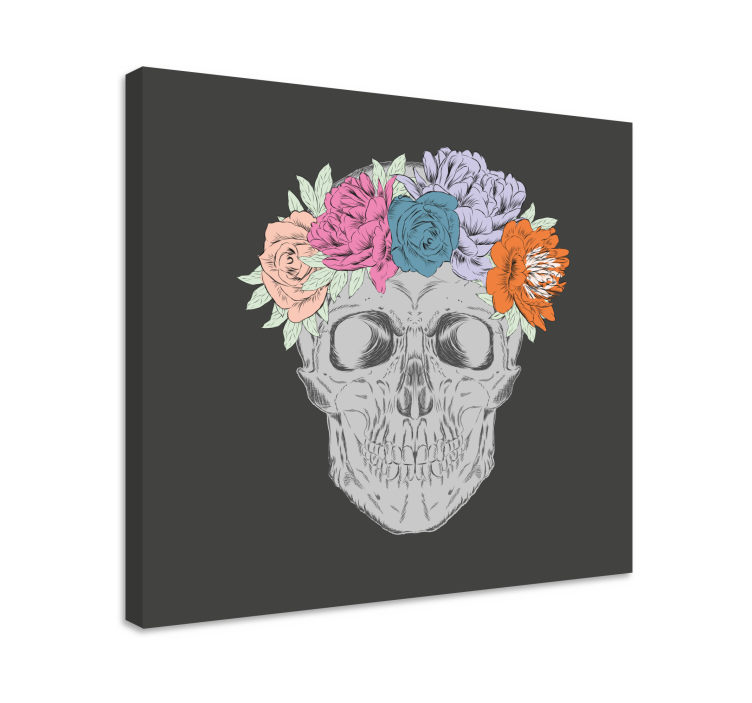 Cuadro de flores arreglo floral con calavera - TenVinilo
