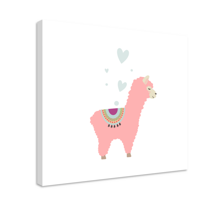 Cuadro animales llama bebé rosa con corazones - TenVinilo