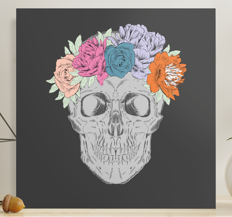 Cuadro de flores arreglo floral con calavera - TenVinilo
