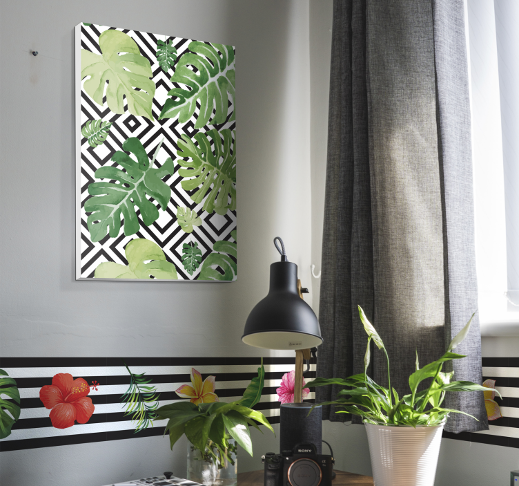 Cuadro de flores con motivo de hojas tropicales - TenVinilo