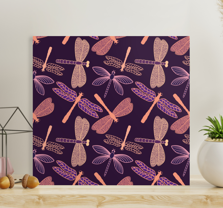 Cuadro libélulas Patrón rosa y morado - TenVinilo