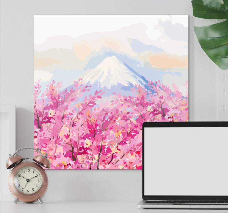 Cuadro paisajes Monte fuji y flor de cerezo - TenVinilo