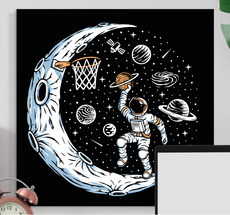 Cuadro para dormitorio Astronauta jugando baloncesto - TenVinilo
