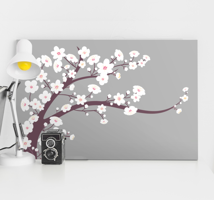 Cuadro 3d Flores blancas con fondo gris - TenVinilo