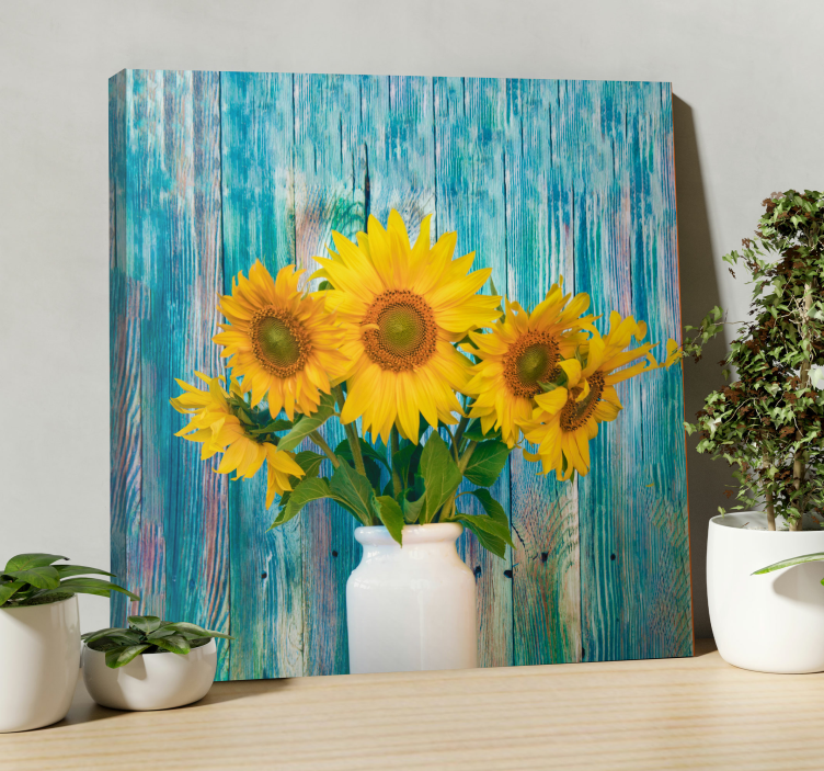 Cuadro de flores Girasoles amarillos en madera - TenVinilo