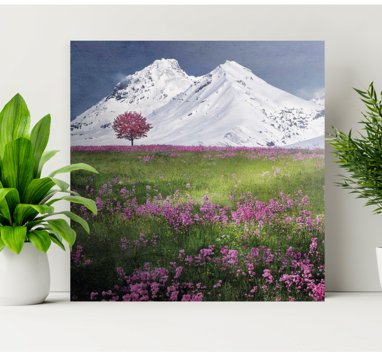 Cuadro de flores Montañas nevadas con flores - TenVinilo