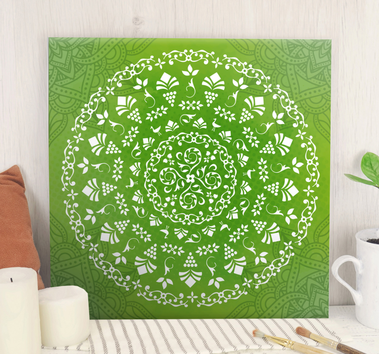 Cuadro mandala verde ornamental redondo - TenVinilo
