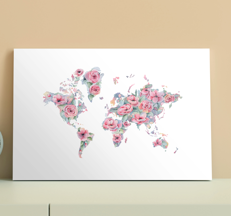Cuadro mapamundi Mapa del mundo con rosas - TenVinilo