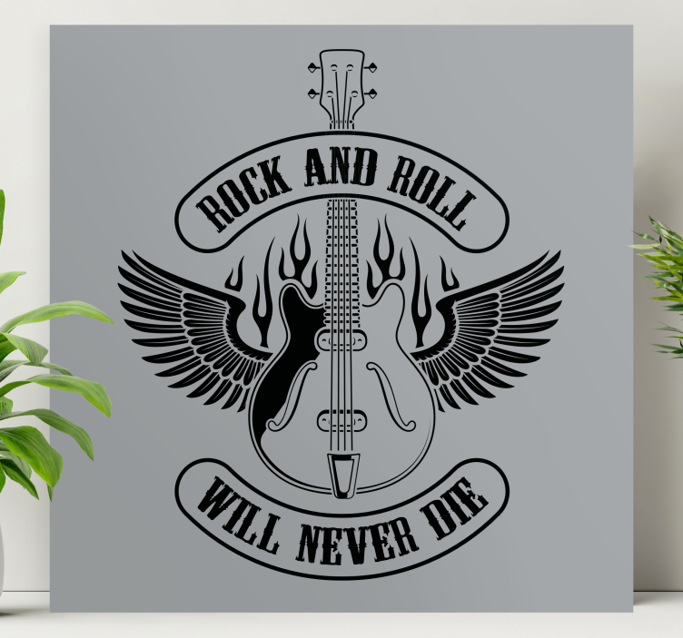 Cuadro musical Guitarra en fuego con texto rock - TenVinilo