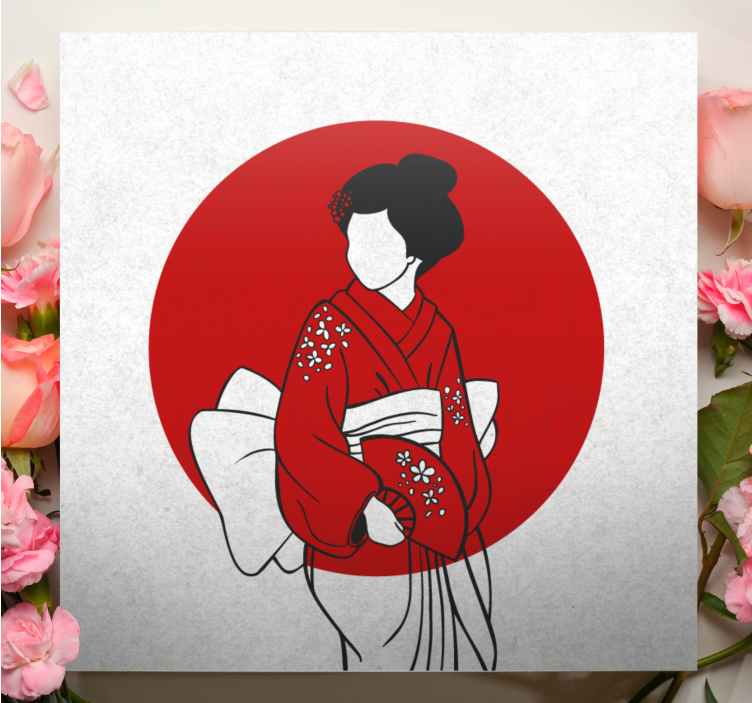 Cuadro oriental elegancia del kimono tradicional - TenVinilo
