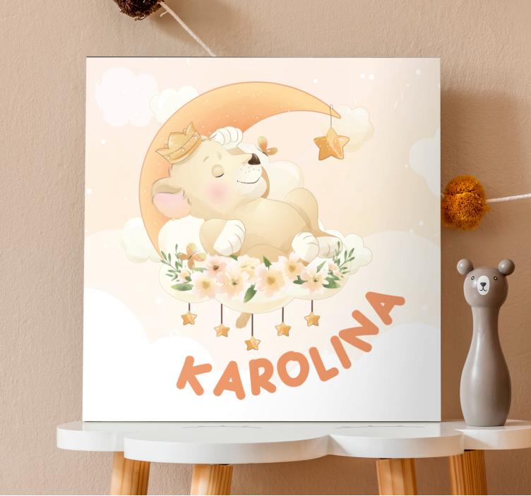 Pintura habitación bebé Lindos animales león con nombre - TenVinilo
