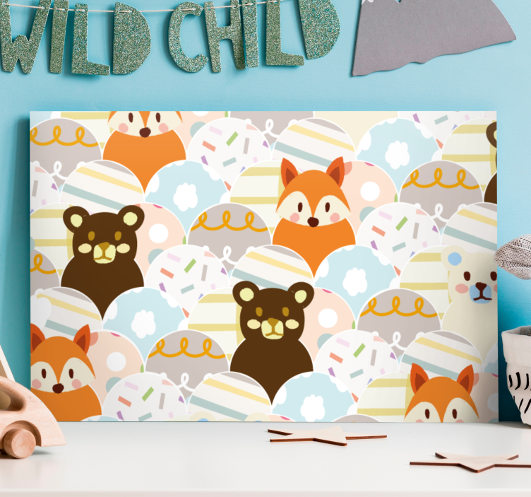 Cuadro infantil Diseño patchwork oso y zorro - TenVinilo