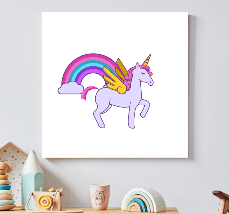 Cuadro infantil Unicornios rosa pastel con alas - TenVinilo