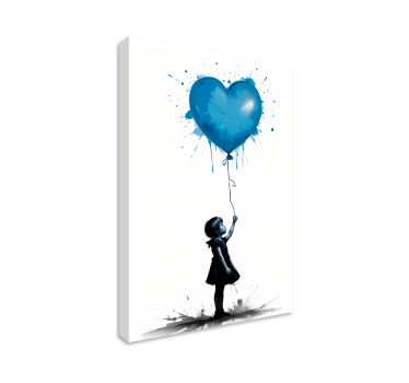 Cuadro artístico niña con globo de corazón azul - TenVinilo