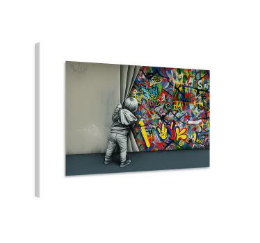 Cuadro artístico niño espiando grafitis - TenVinilo