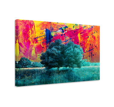 Cuadro paisaje con árboles y cielo colorido - TenVinilo
