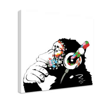 Cuadro musical mono banksy con cascos - TenVinilo